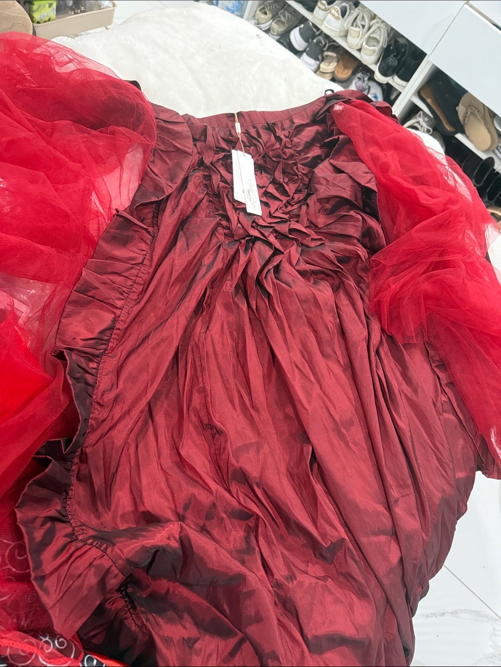 Red Ruffled Taffeta and Tulle Dress